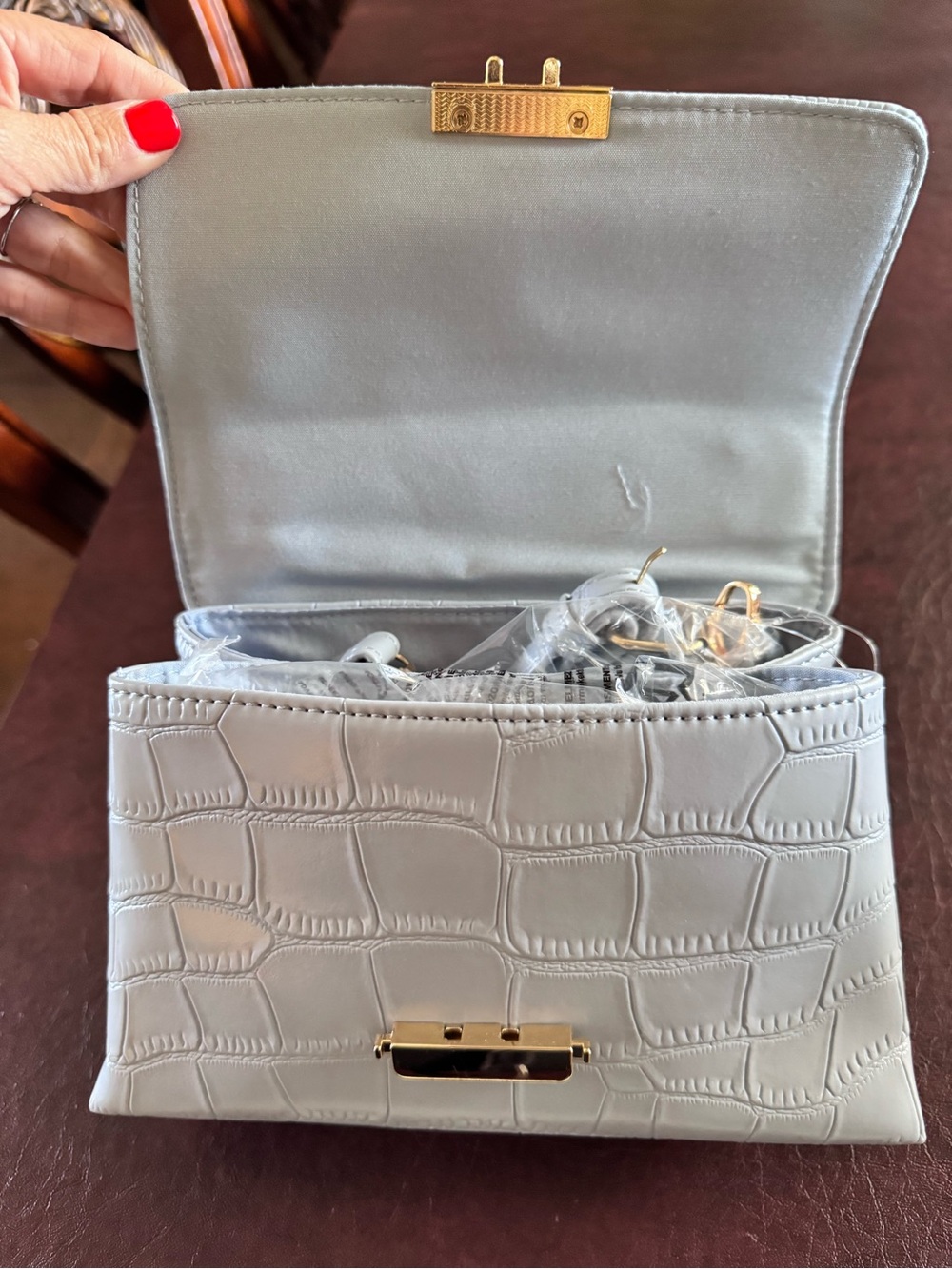 Primark Mini Top Handle Bag in Pale Blue with Gold Hardware - Picture 5 of 6